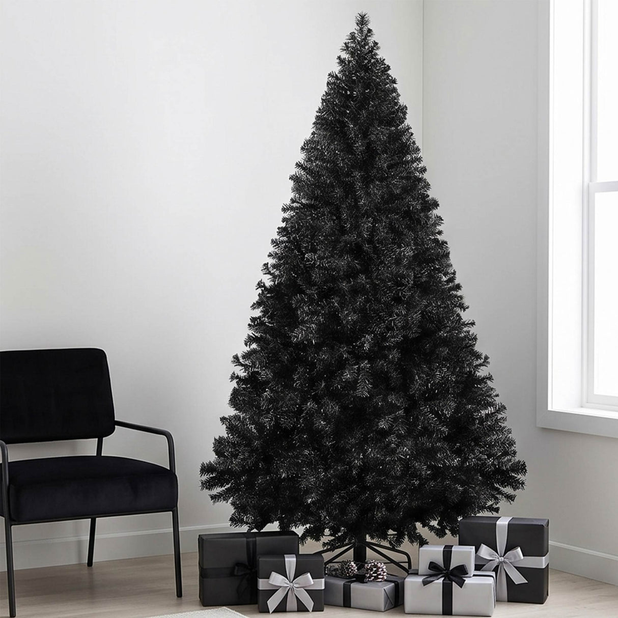 Artificial Black Christmas Tree Unlit Pine Design Easy Assembly