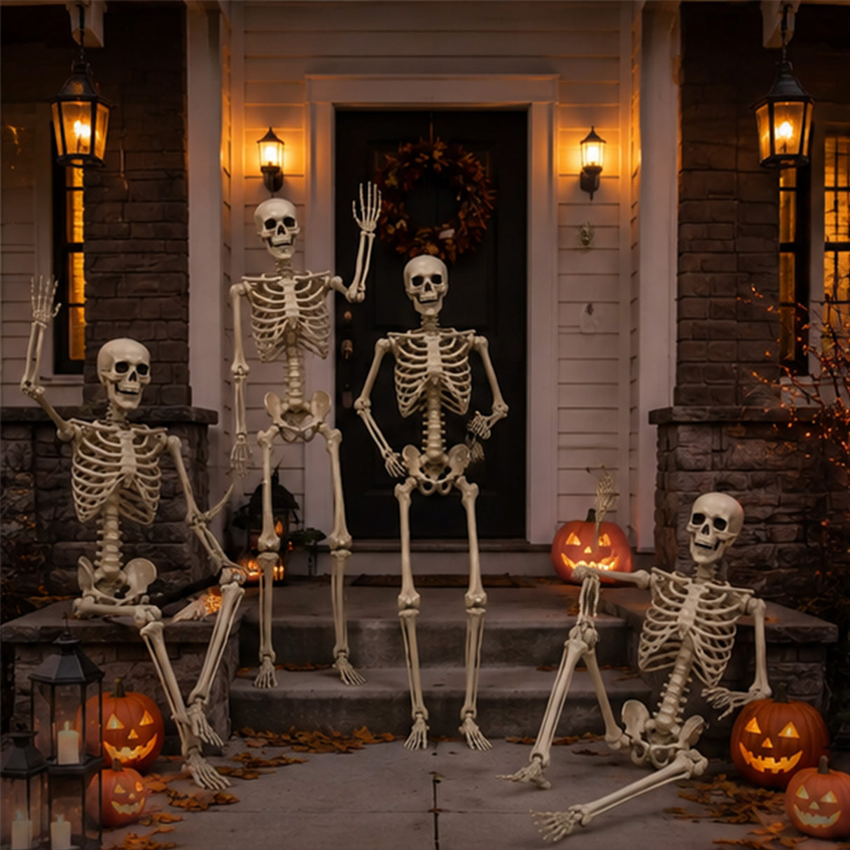 5 ft Life Size Posable Skeleton Halloween Decorations – 4 Pc Set