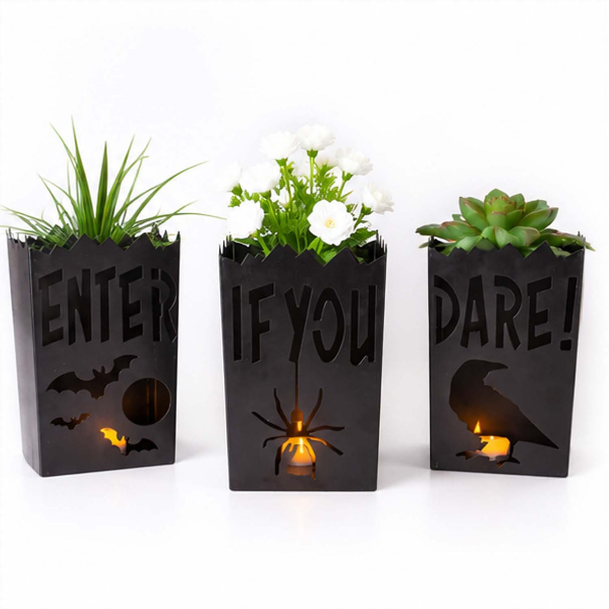 Vintage Metal Luminary Halloween Decorations – 3 Pc Set