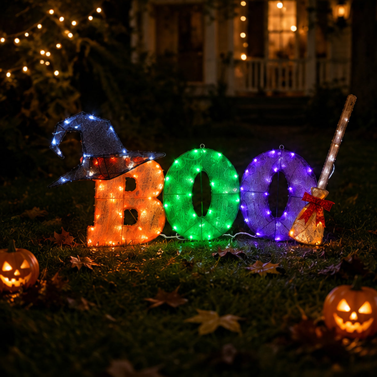 Halloween Pre-Lit BOO Light Up Sign Outdoor Decoration with LED Lights (Plug-In)