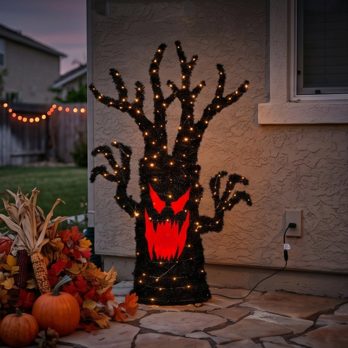 4 ft. Halloween Pre-Lit Frightening Face Tree Decoration Plug-In