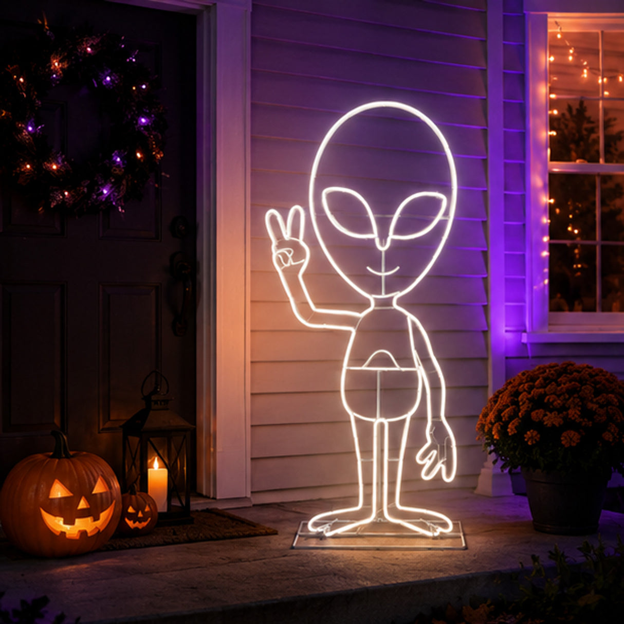 40 in 2D Alien Neon LED Halloween Yard Decor Plug In