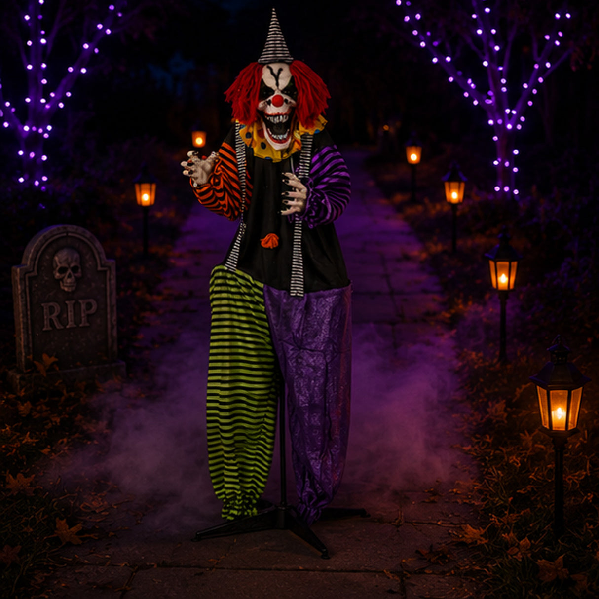67 in Animated Sound Activated Spooky Clown Halloween LED Decor
