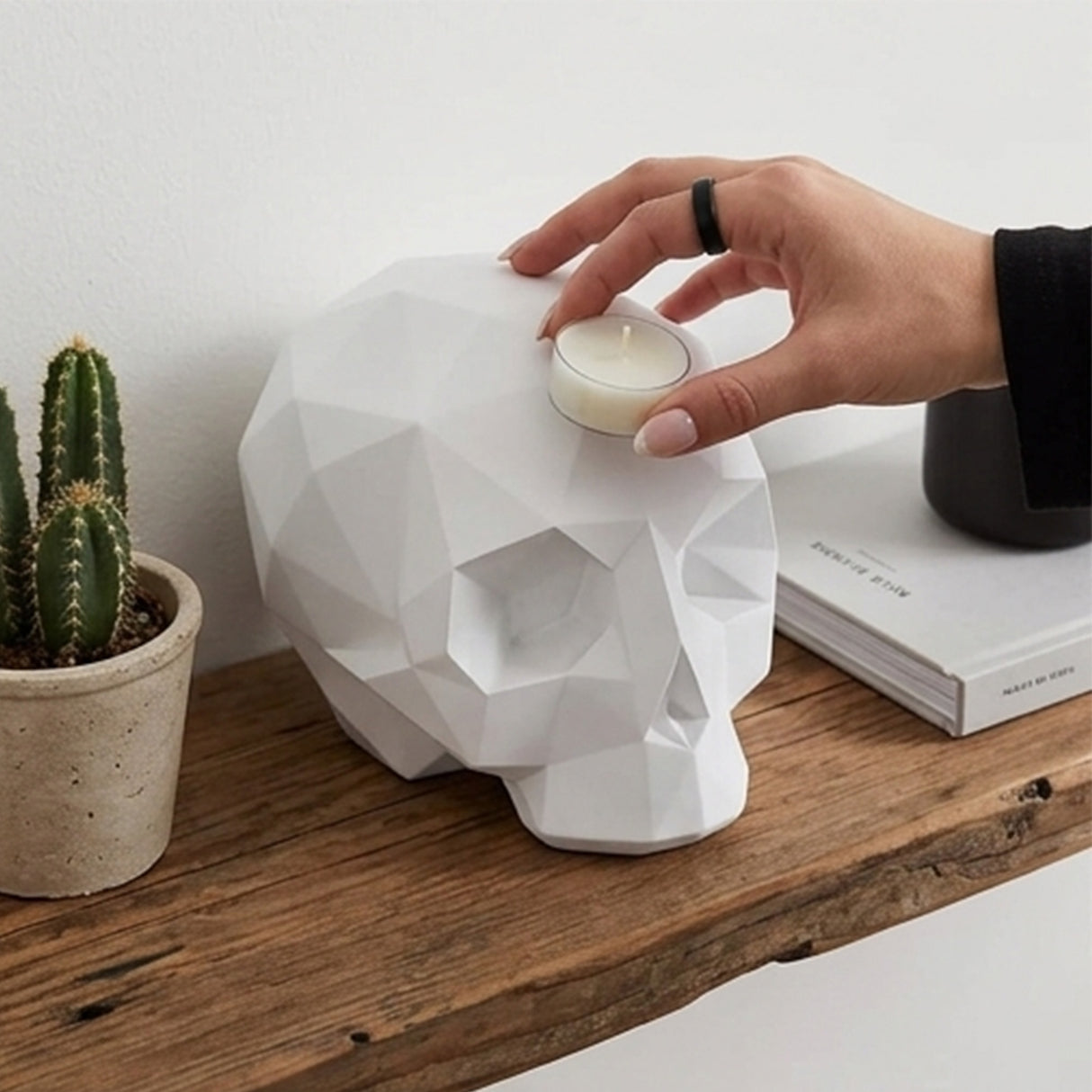 6IN White Origami Skull Halloween Tabletop Decor