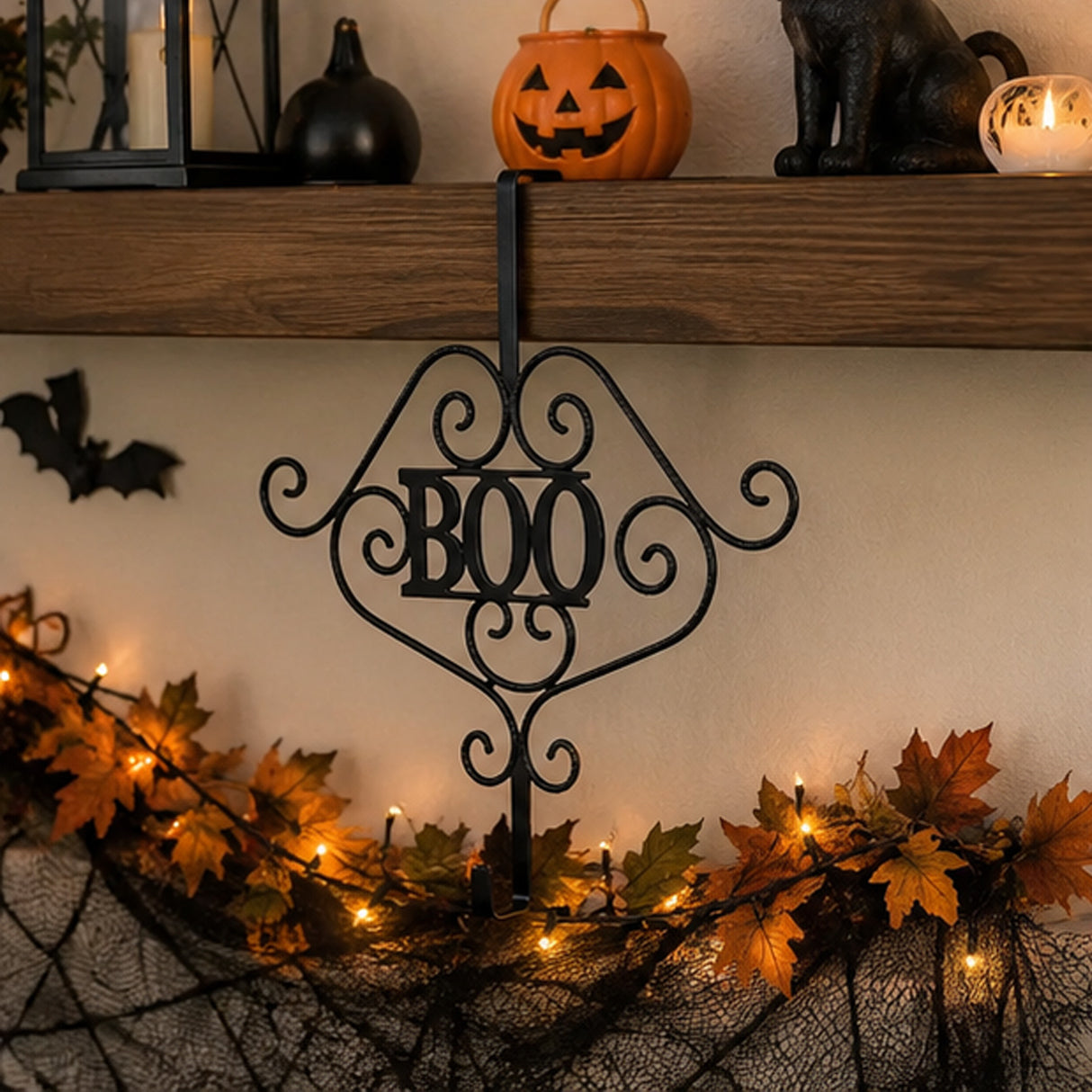 17IN Halloween “BOO” Metal Wreath Hanger Door Decoration