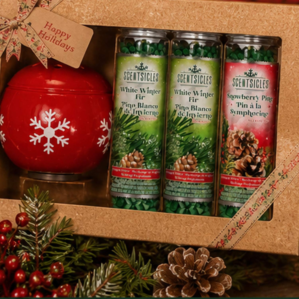 Scentsicles Red Snowflake Warmer Set with 1 White Winter Fir & 1 Snowberry Pine