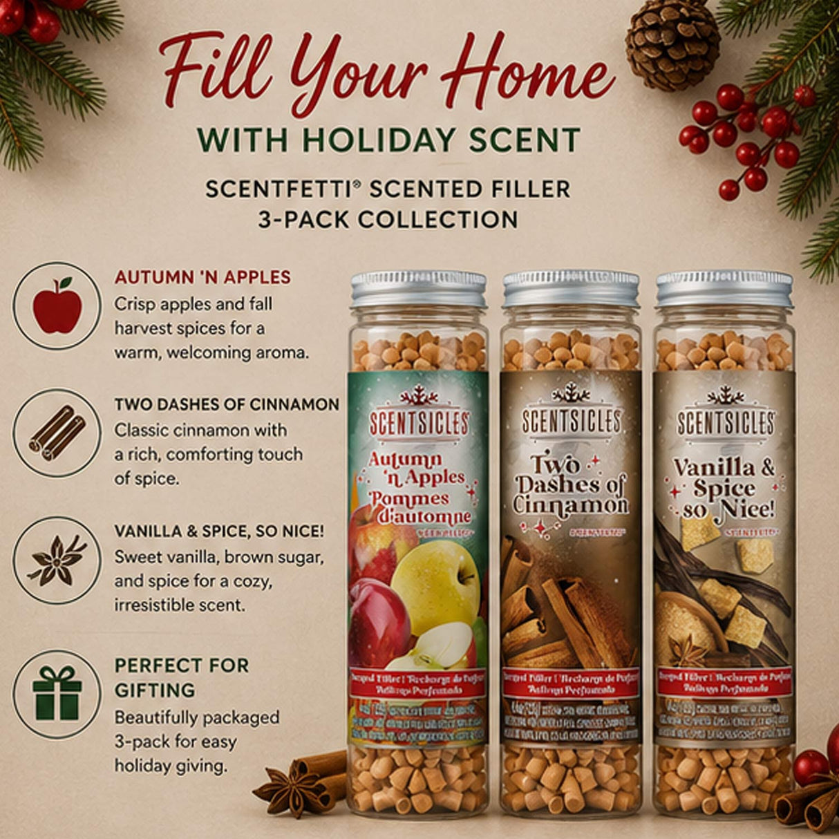 3 Pack Scentsicles Scentfetti, 1 Autumn'n Apples/1 Two Dashes of Cinnamon /1 Vanilla & Spice