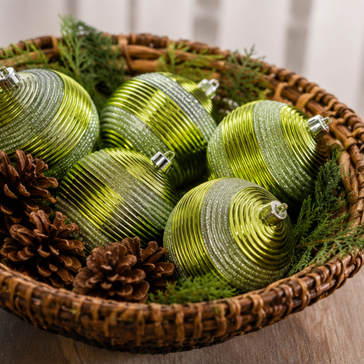 4PC Shatterproof Swirling Lime Green Glitter Christmas Ball Ornaments