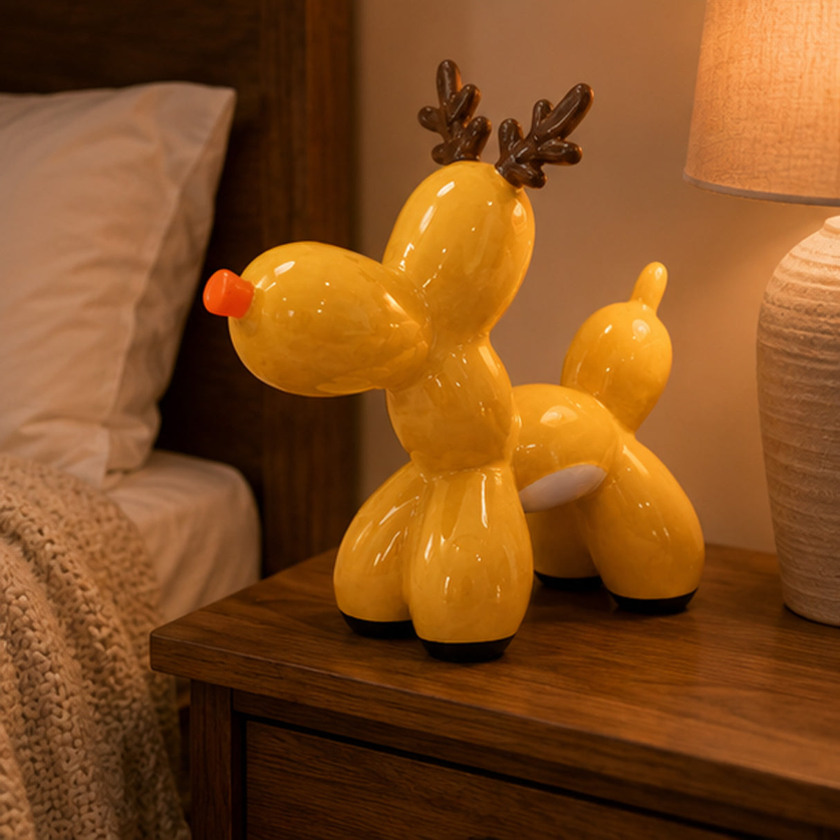8.5IN Reindeer Balloon Dog Figurine Ceramic Christmas Tabletop Decor