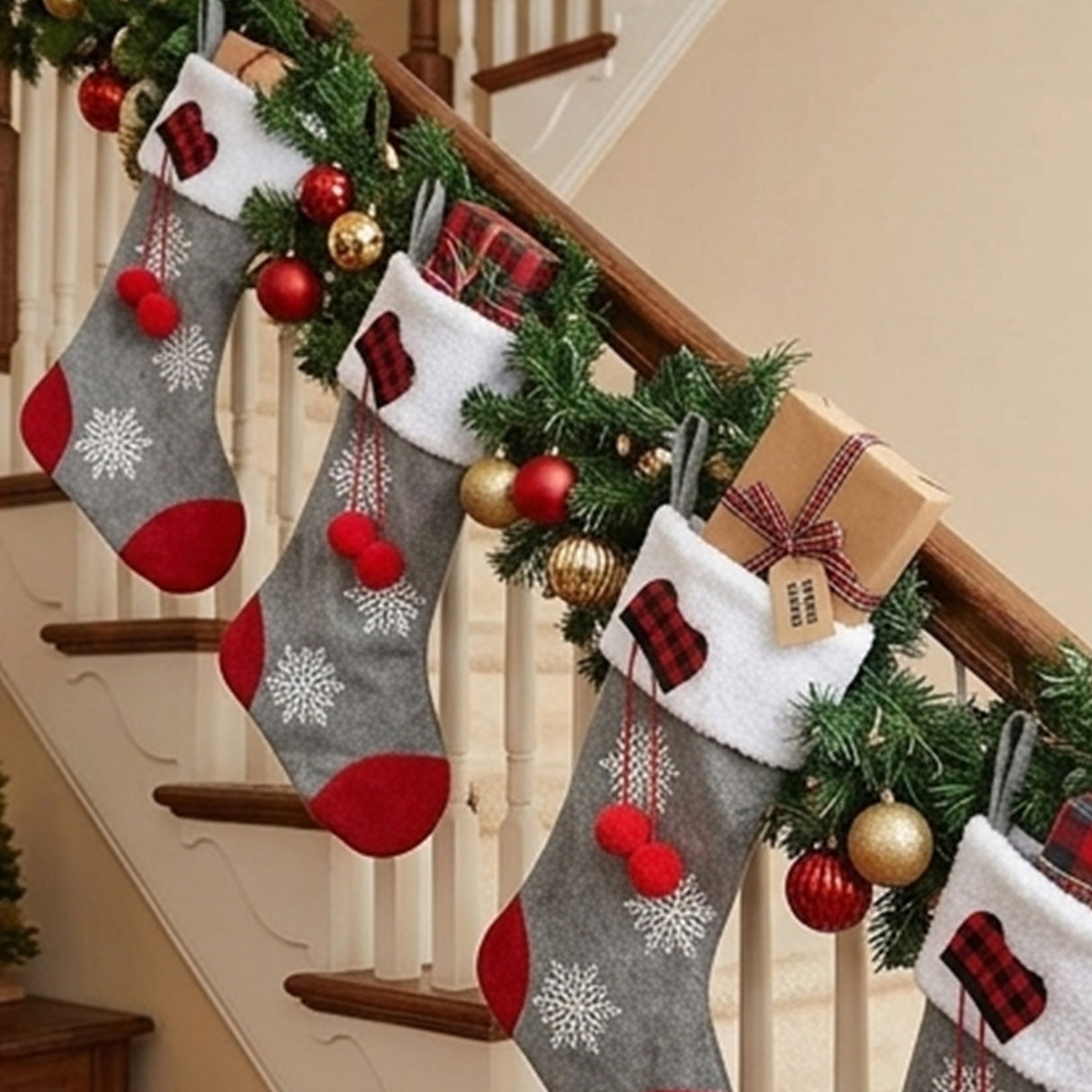 18IN Gray Christmas Stocking with Snowflake Design
