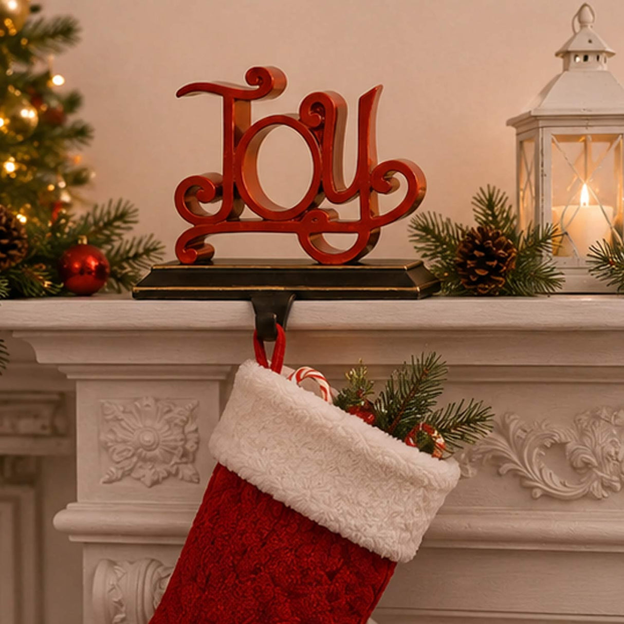 8IN JOY Christmas Stocking Holder with Gold Trim