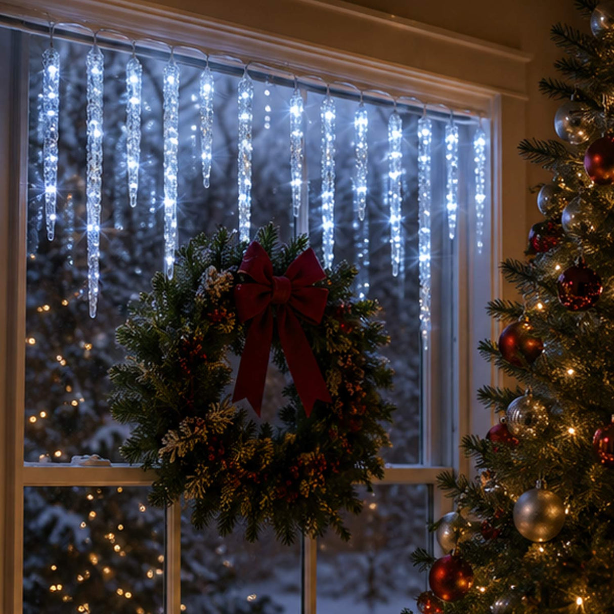 16IN Ice Crystals Icicles Set of 10 with Cool White LED Lights