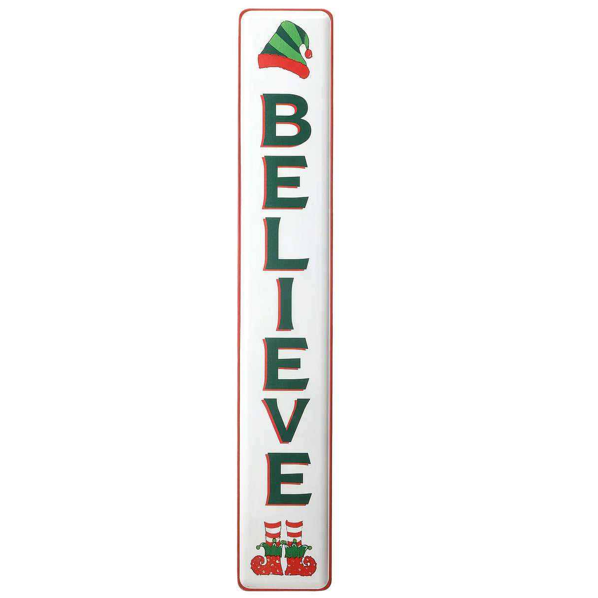 47IN Believe Metal Vertical Holiday Wall Sign Elf Theme