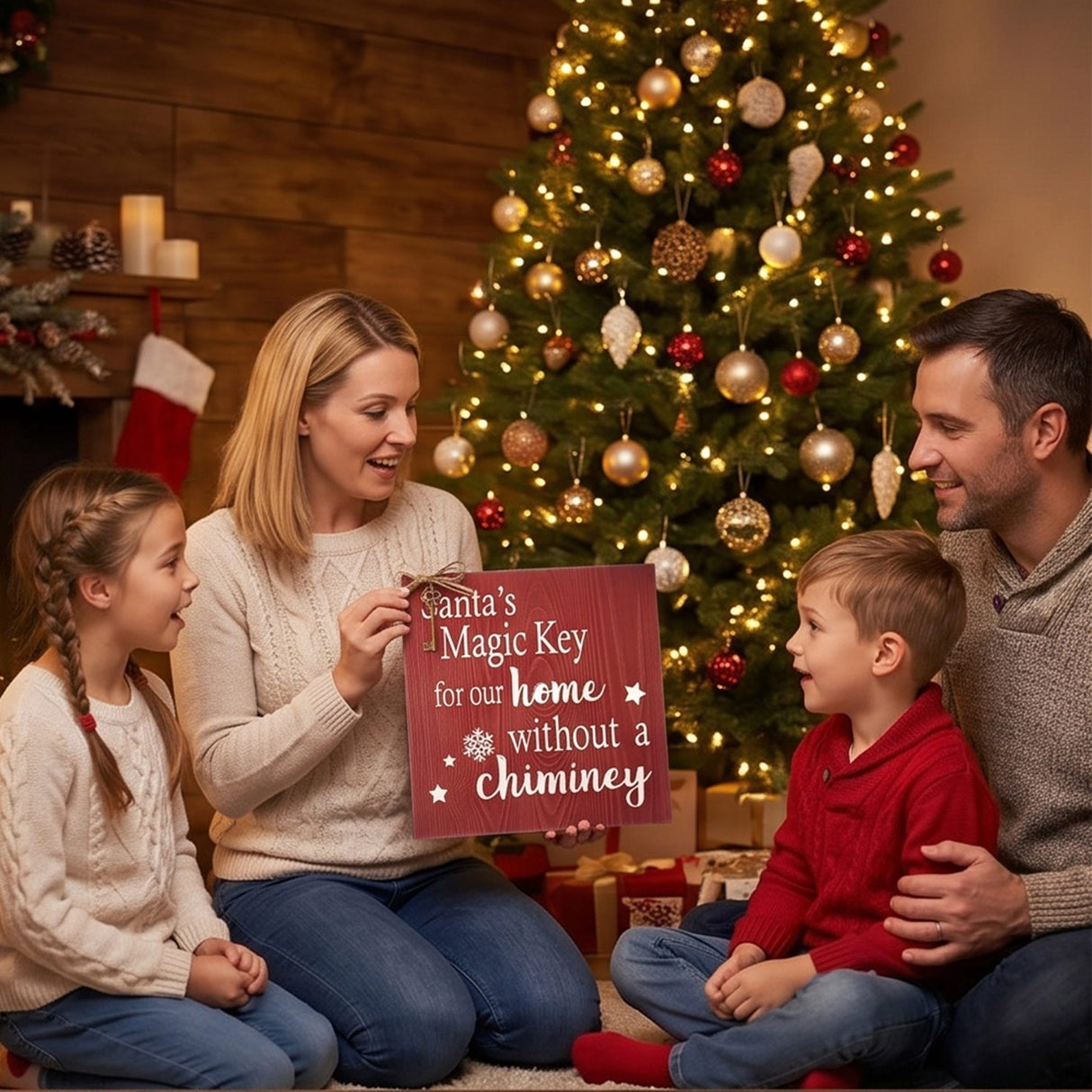 10IN Santa’s Magic Key Christmas Door Sign Red Wall Decor