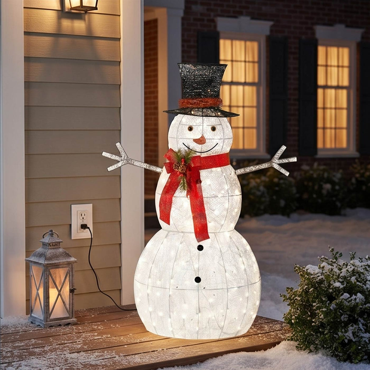 60IN Pre Lit Snowman Decoration with Warm White LED Lights