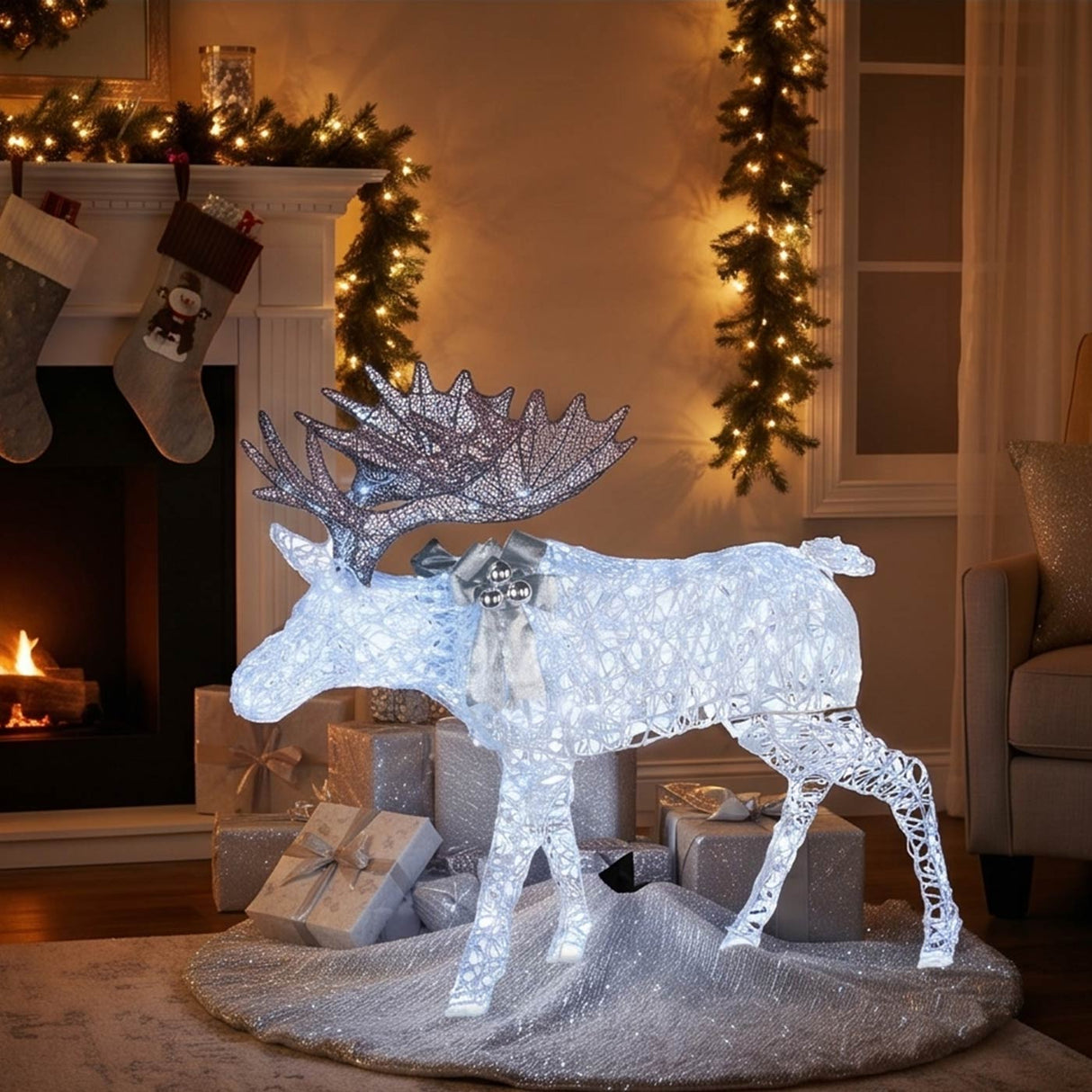 50IN Pre Lit Moose Decoration with Cool White LED Lights
