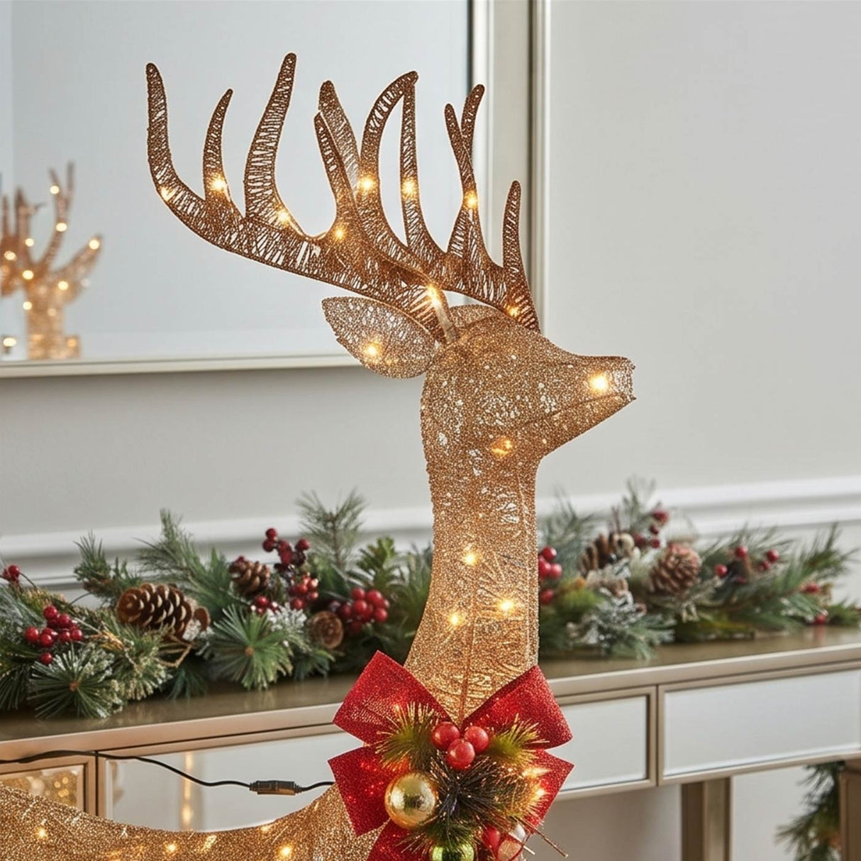 48IN Pre Lit Champagne Standing Reindeer with LED Lights