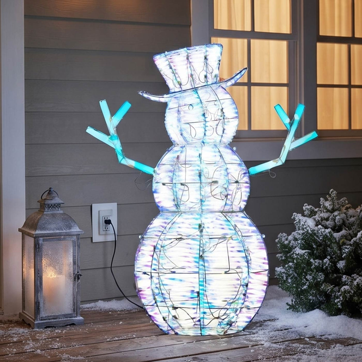48IN Pre Lit Iridescent Snowman with Cool White LED Lights