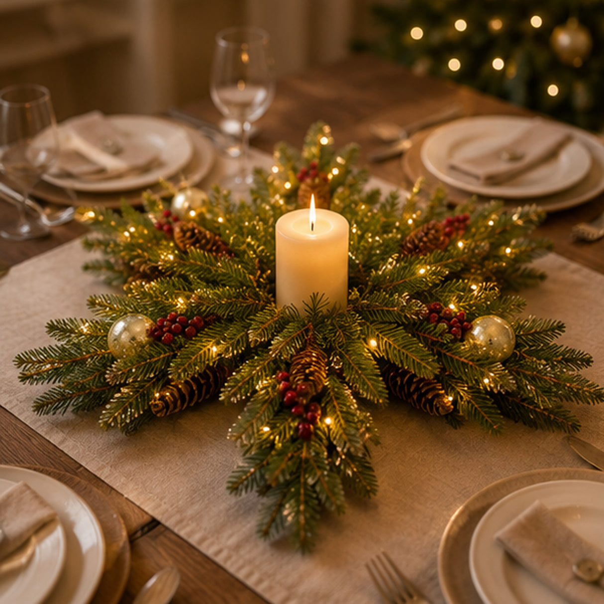 प्री-लिट 32 इंच. ग्लिटरी गोल्ड डंफिल फर स्नोफ्लेक, गर्म सफेद LED लाइटों के साथ, क्रिसमस वॉल और डोर डेकोरेशन