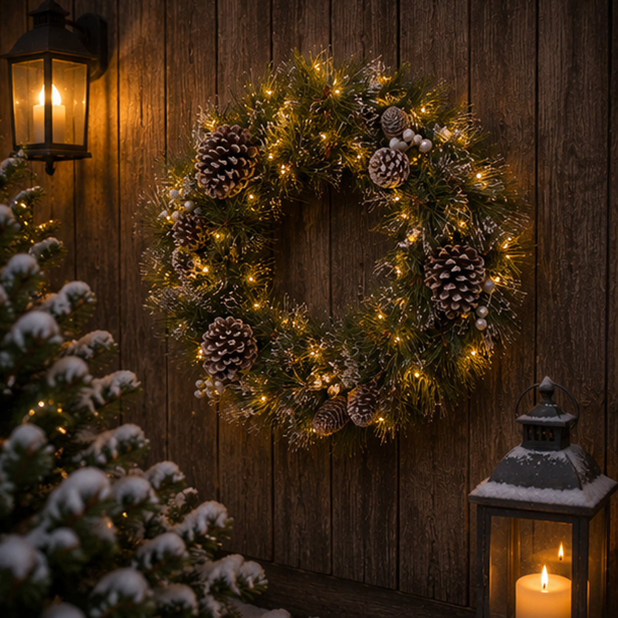 Pre-Lit 24 in. Whitter Pine Christmas Wreath with Warm White LED Lights