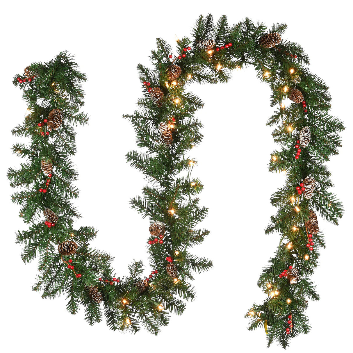 9FT Pre-Lit Glittery Mountain Spruce Garland with Clear Lights