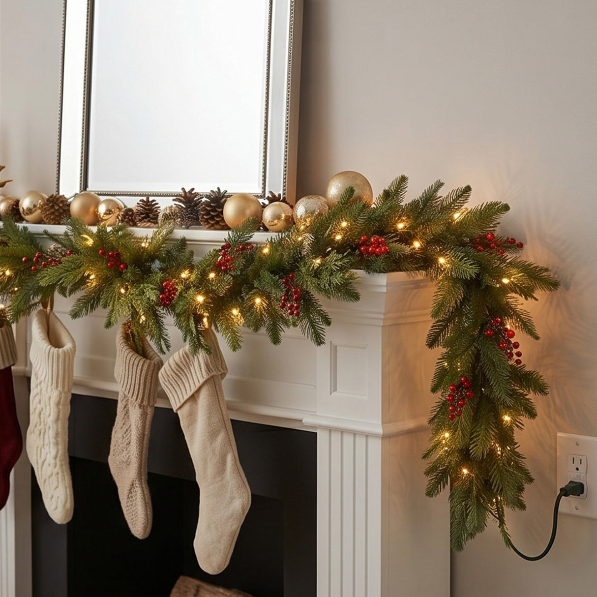 9FT Pre-Lit Classical Collection Garland with Clear Lights