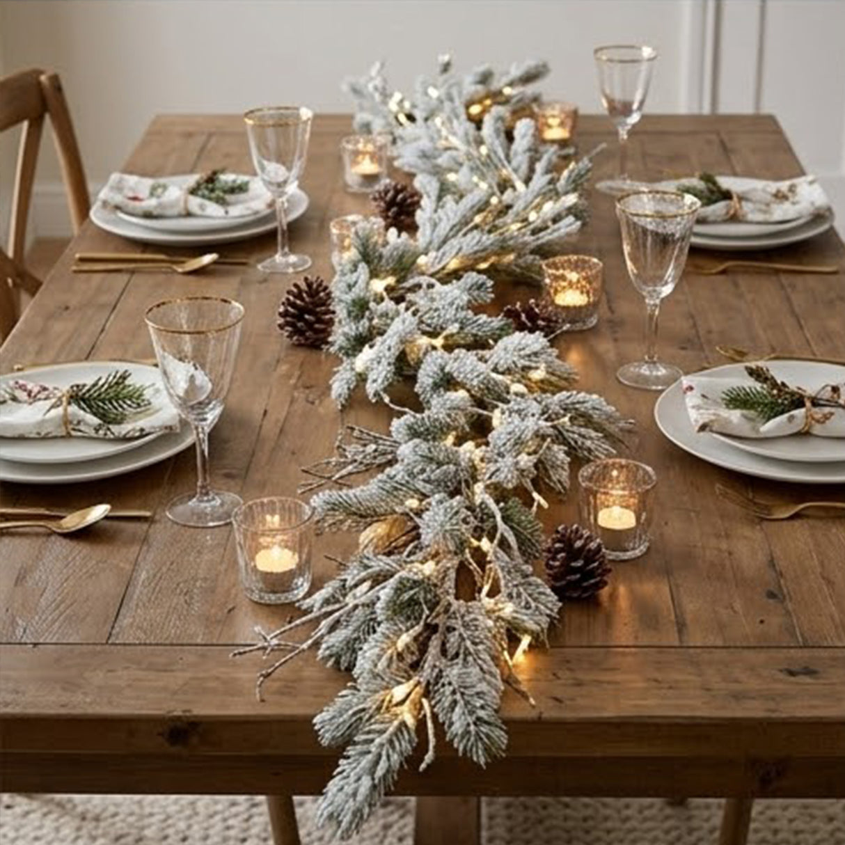 Pre-Lit Snowy Twig Garland with Warm White LED Rice Lights, 9 Foot