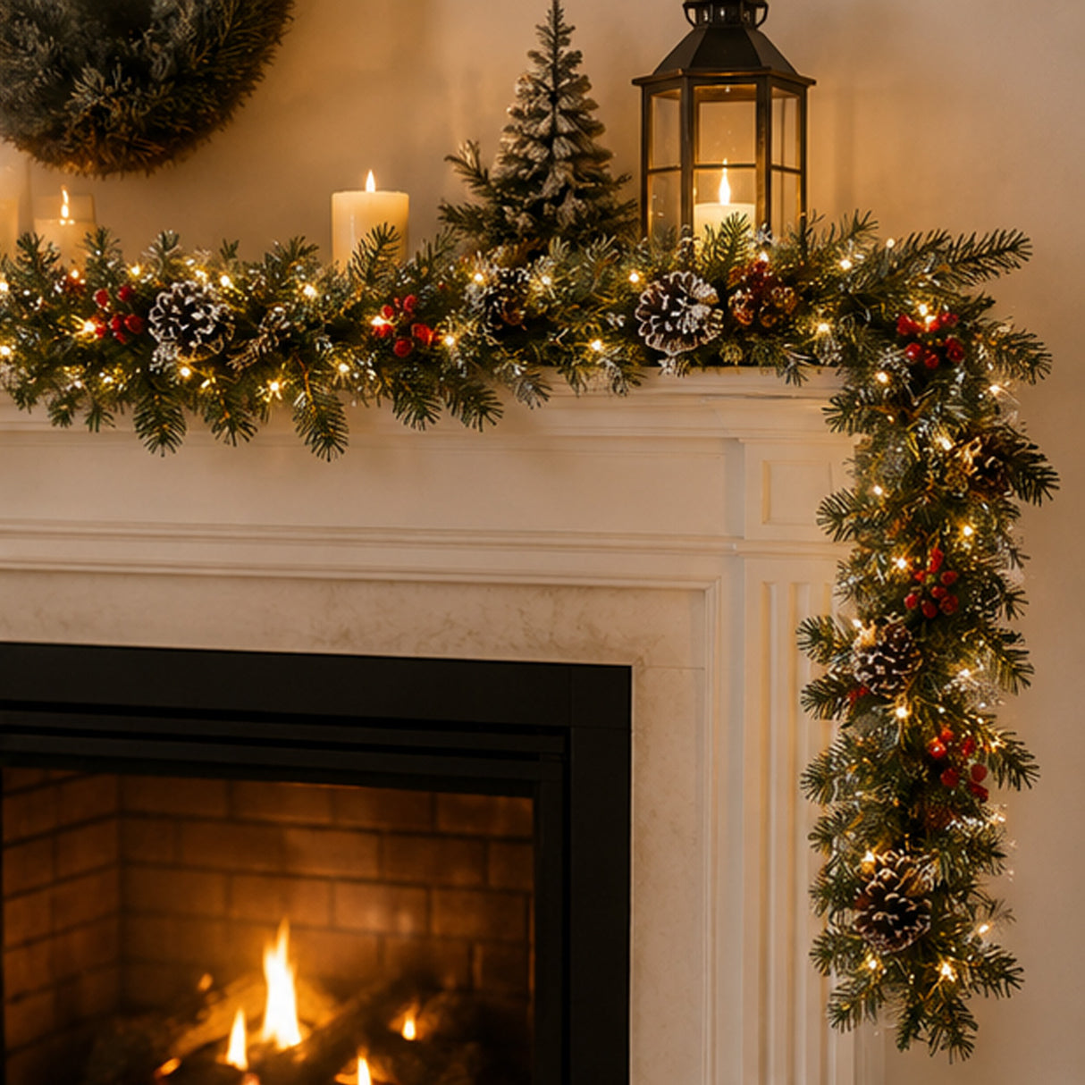 Pre-Lit Frosted Berry Garland with Clear Lights, 9 Foot (Plug-In)