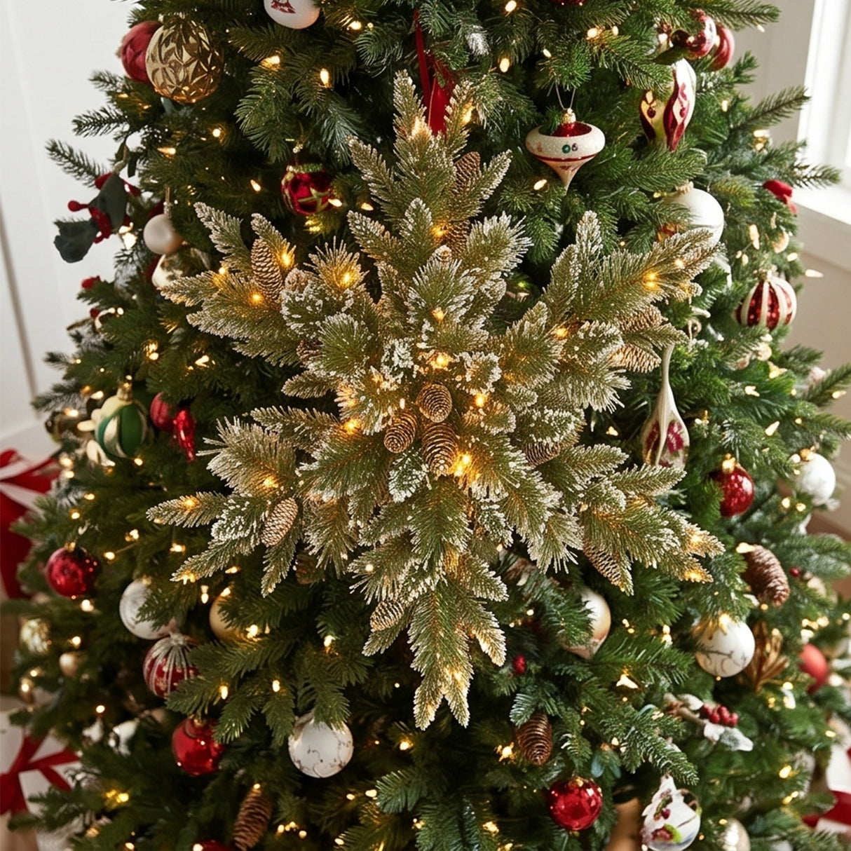 Pre-Lit Glittery Bristle Pine Snowflake Door Decoration with Warm White LED Lights, 70 Inch