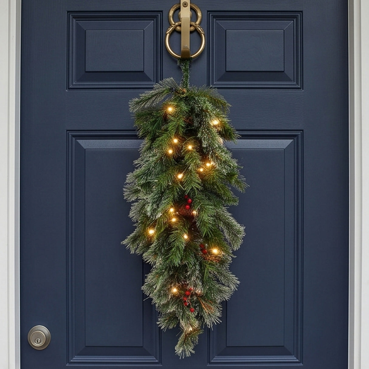 Pre-Lit Glistening Pine Teardrop Swag with Warm White LED Lights, 36 Inch