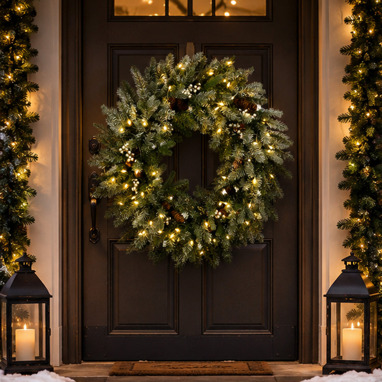 Pre-Lit Snowy Morgan Spruce Wreath with Smart Twinkly LED Lights, 30 Inch