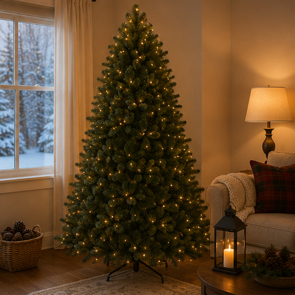 9ft Pre-Lit Downswept Douglas Fir Christmas Tree with Dual Color LED Lights