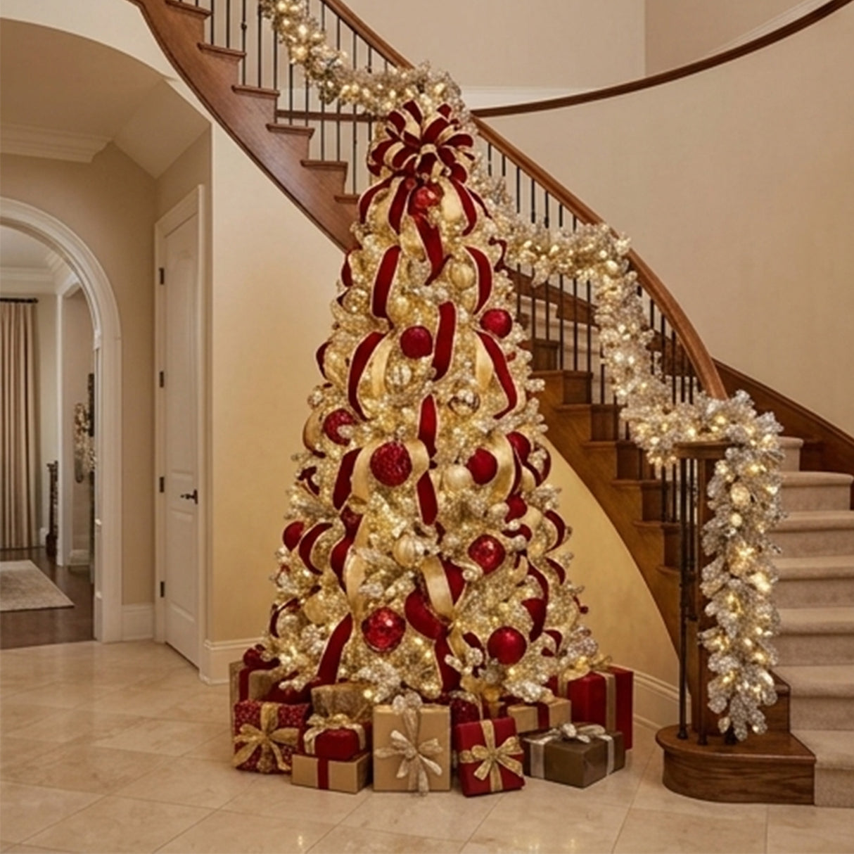 9ft Pre-Lit Platinum Metallic Christmas Tree with LED Infinity Lights