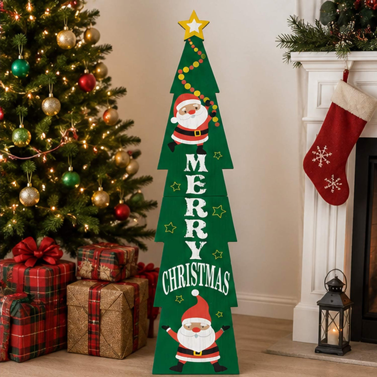 Christmas Tree Porch Sign – 44" Wooden “Merry Christmas” Wall & Door Decor