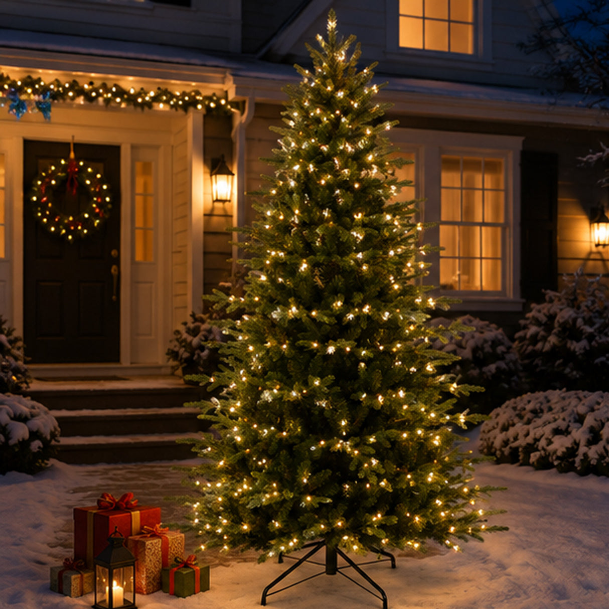 Pre Lit Flocked Aspen Noble Fir Christmas Tree with LED Lights