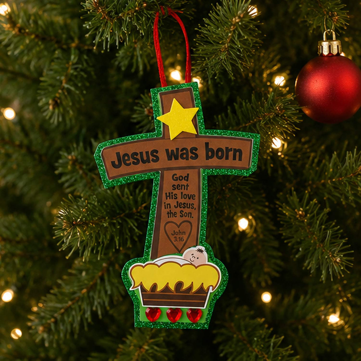 Jesus Was Born Christmas Ornament Craft Kit 12 Pc DIY Foam