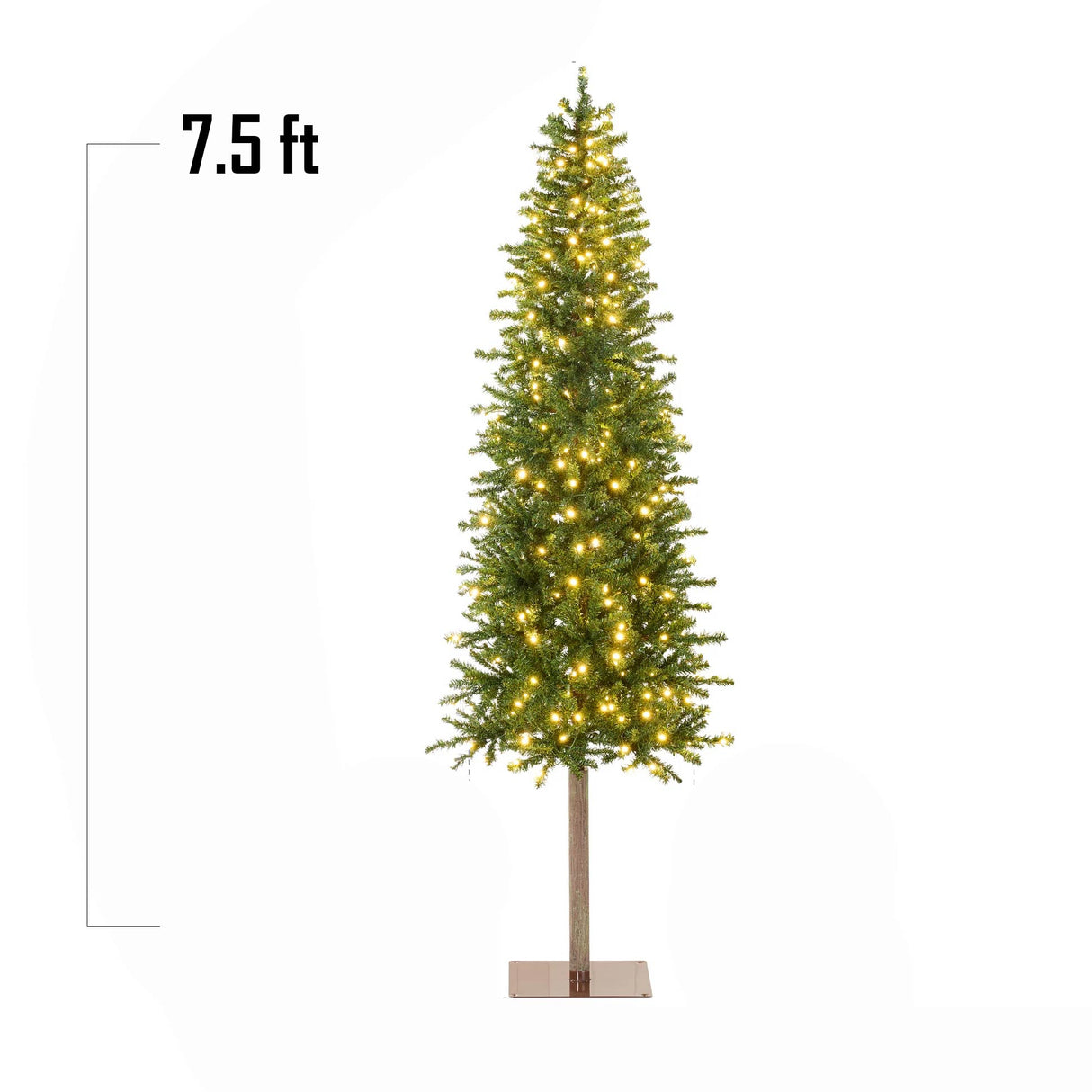 Pre Lit Artificial Alpine Slim Pencil Christmas Tree with LED Lights Stand