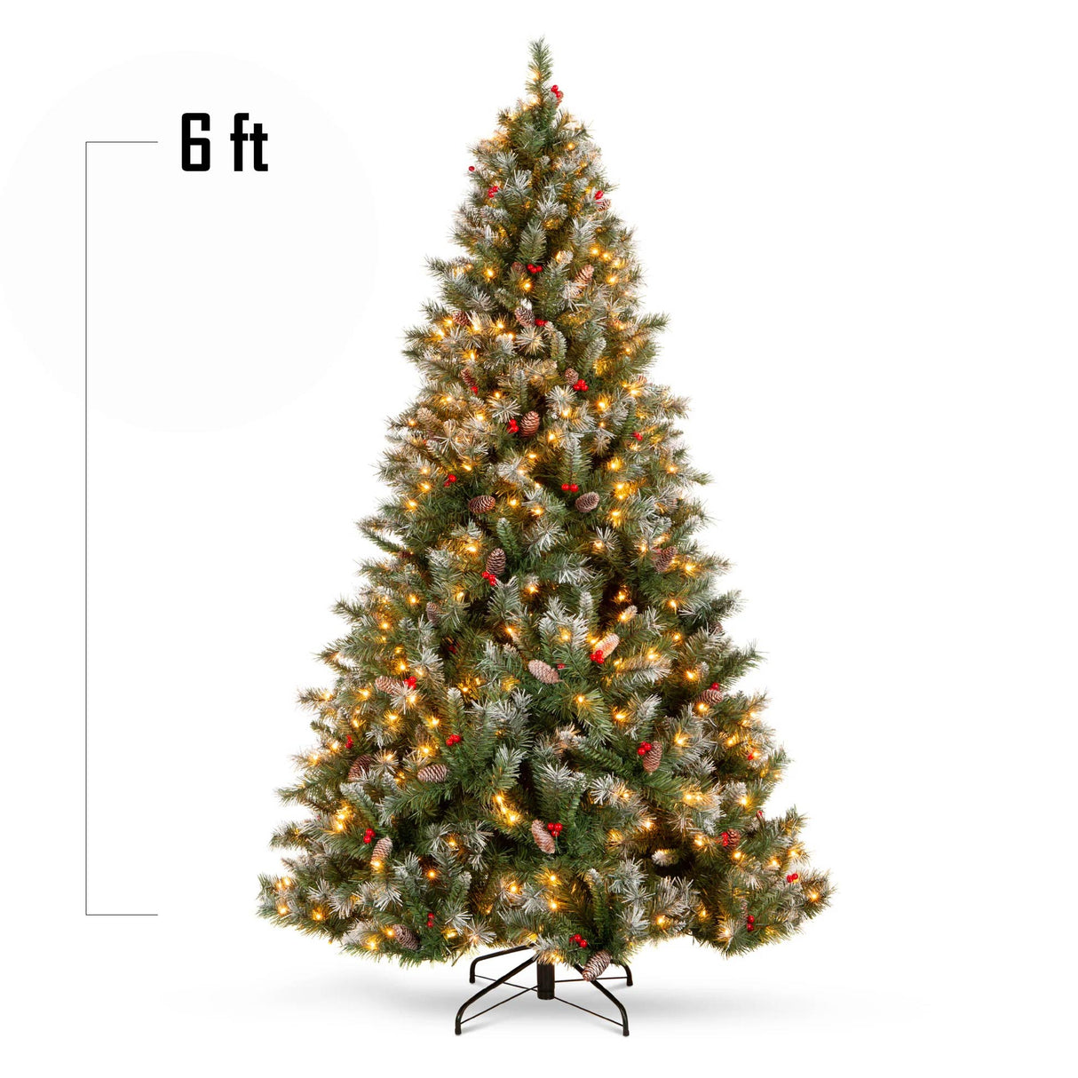 Pre Lit Christmas Pine Tree with Pine Cones Berries Flocked Branches