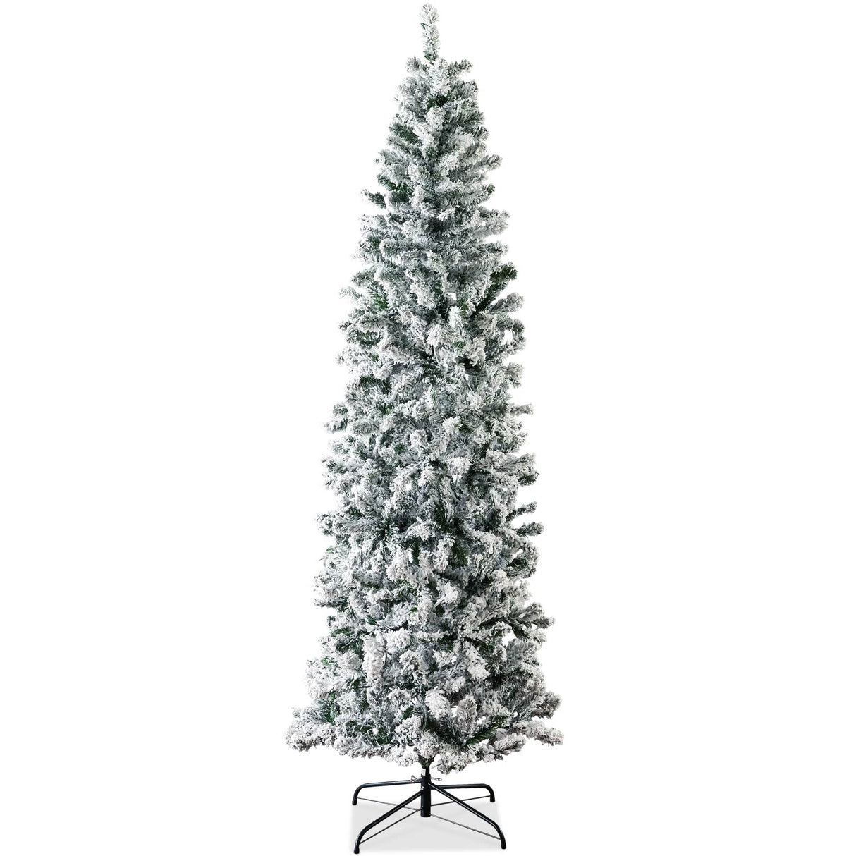 Snow Flocked Artificial Pencil Christmas Tree Slim Space Saving Design
