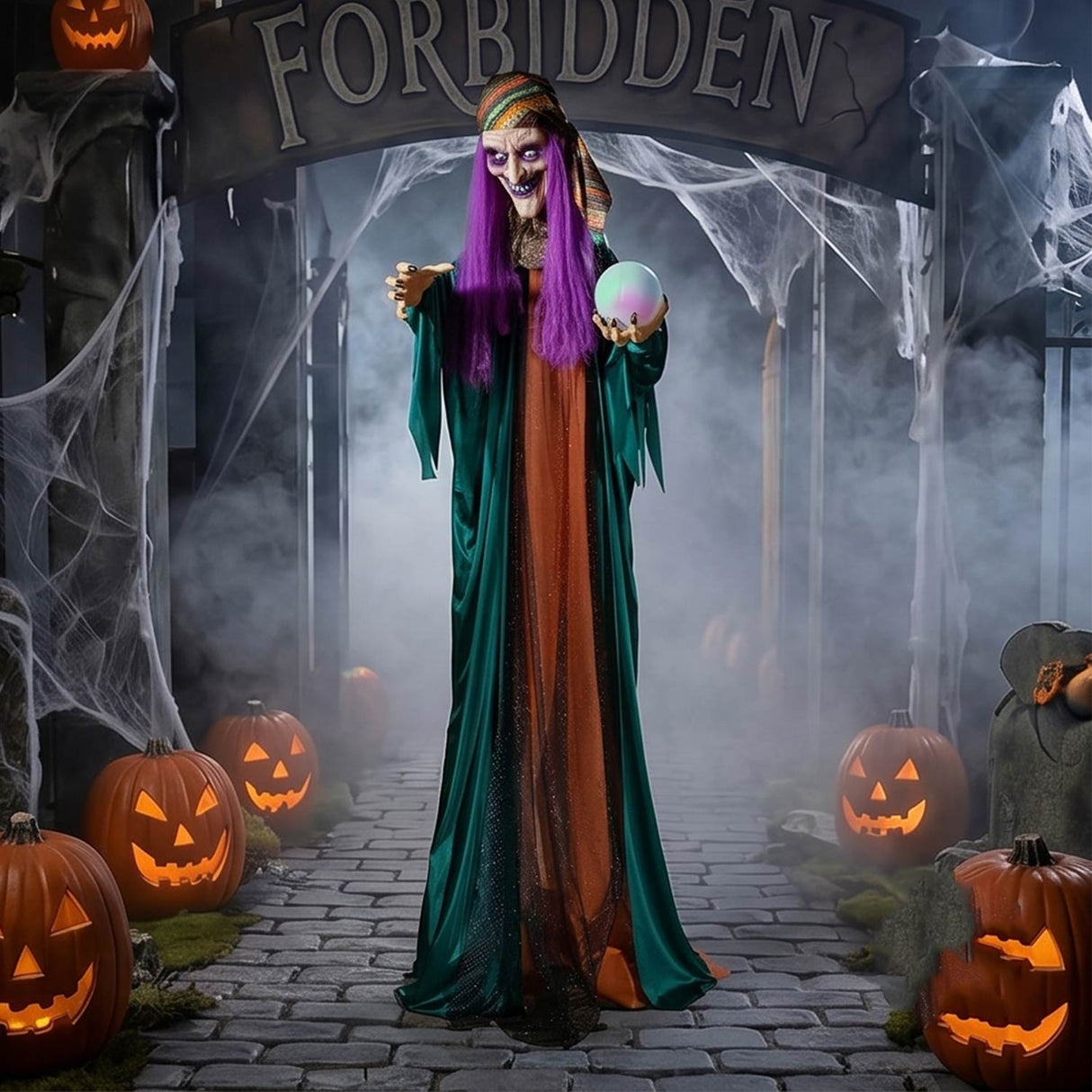 6 Ft Animated Standing Fortune Teller Witch Halloween Decoration