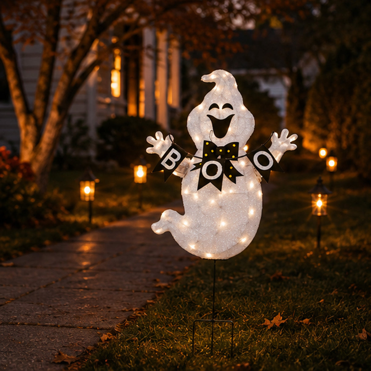 Halloween Pre-Lit BOO Ghost Lawn Decoration with LED Lights