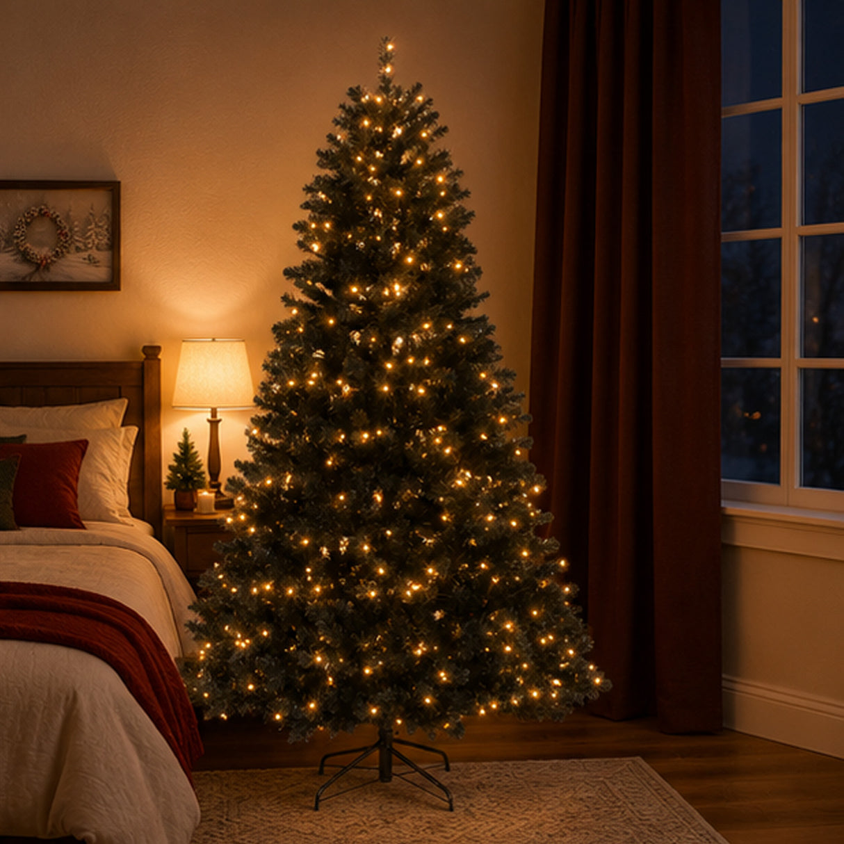 7.5FT Pre-Lit Black North Valley Spruce Christmas Tree with White Lights