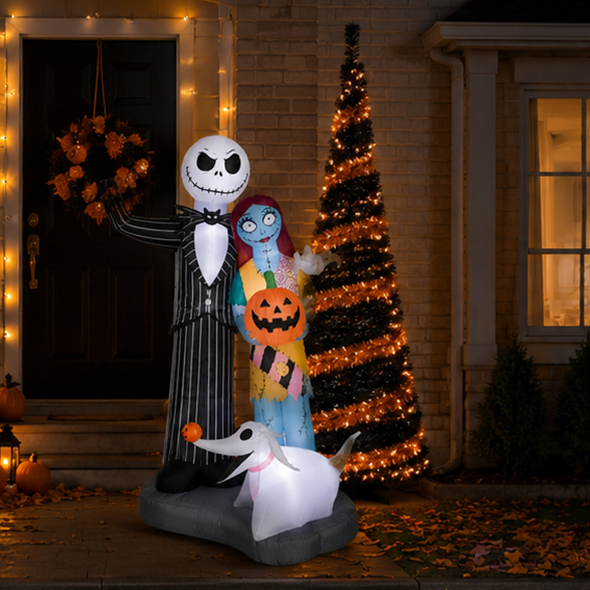 6 ft. Halloween Jack Skellington and Friends Inflatable Decoration with LED Lights