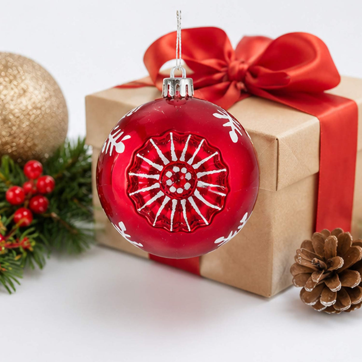 6PC Shatterproof Red Snowflake Christmas Ball Ornaments