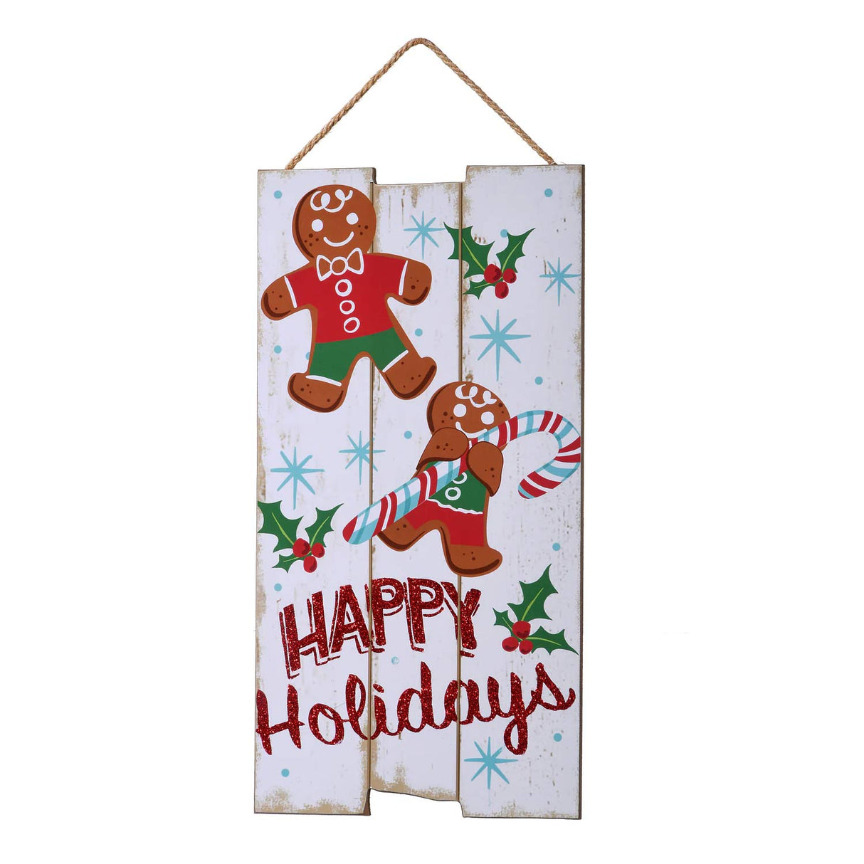 18IN Happy Holidays Gingerbread Wooden Wall Sign Picket Fence Christmas Wall Decor