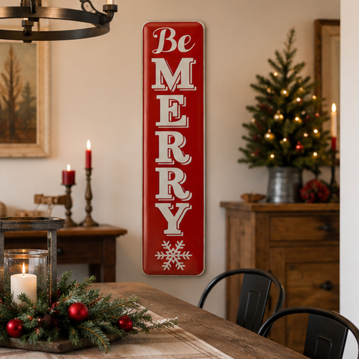 31IN Be Merry Metal Holiday Wall Sign Vertical Decor