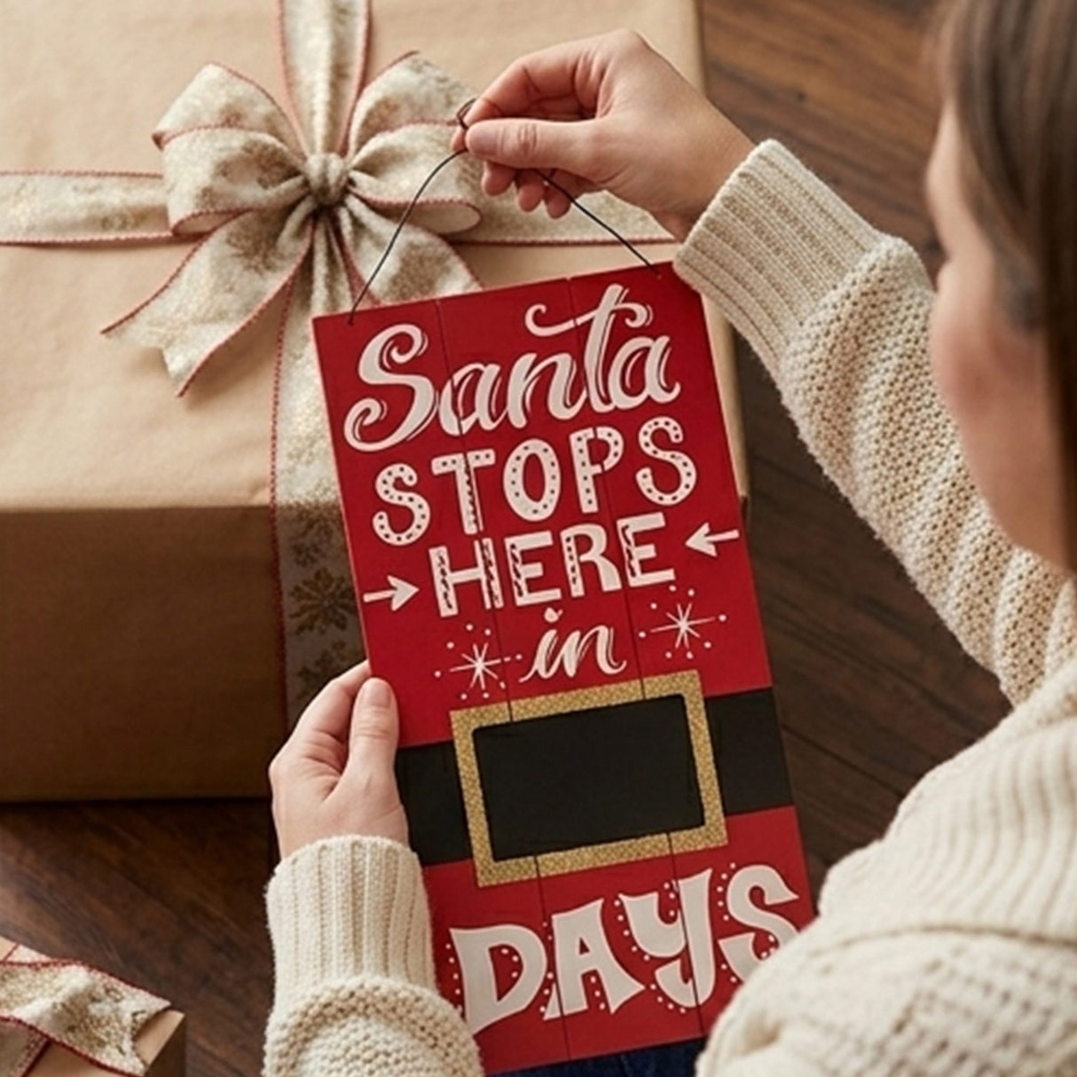 22IN Santa Countdown Chalkboard Christmas Wall Art Sign