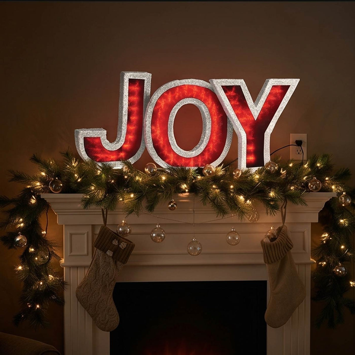 Pre-Lit LED JOY Christmas Decoration 55IN Color Changing Sign Plug-In
