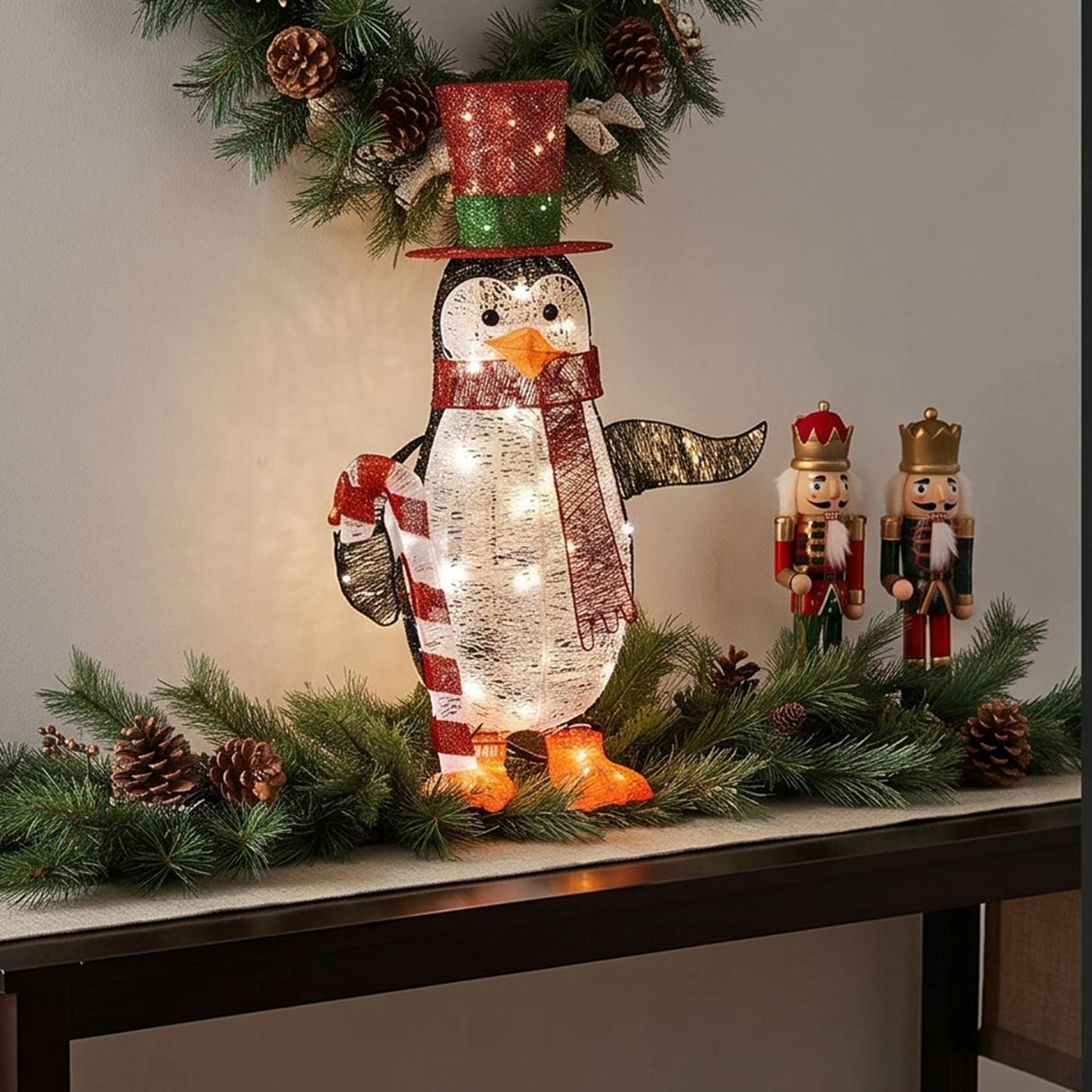 36IN Pre Lit Penguin with Candy Cane LED Holiday Decor