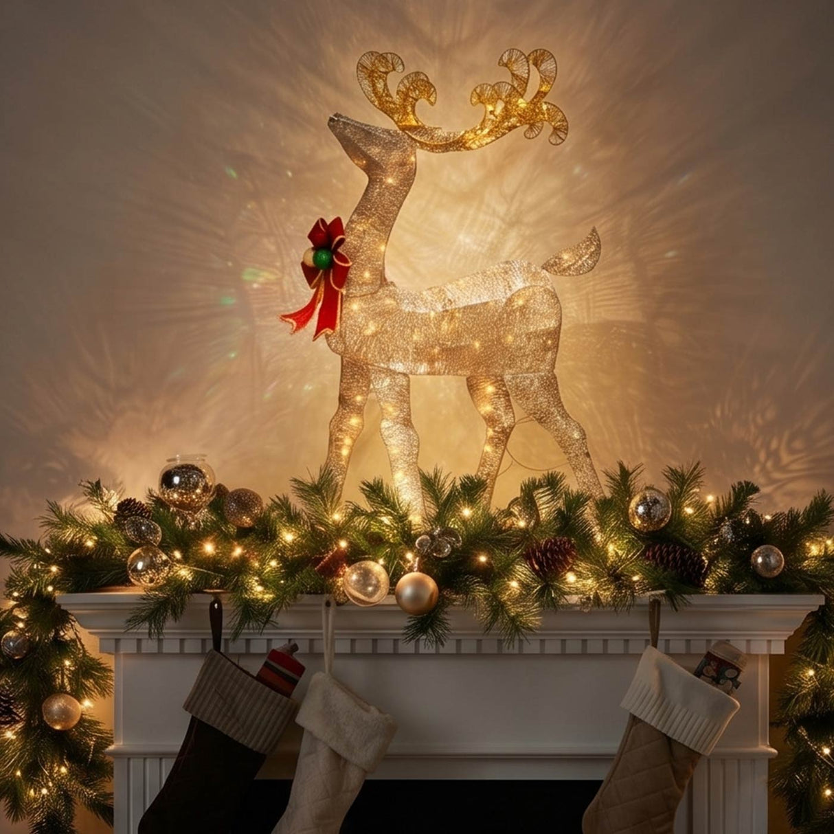 48IN Champagne Reindeer with Warm White LED Lights